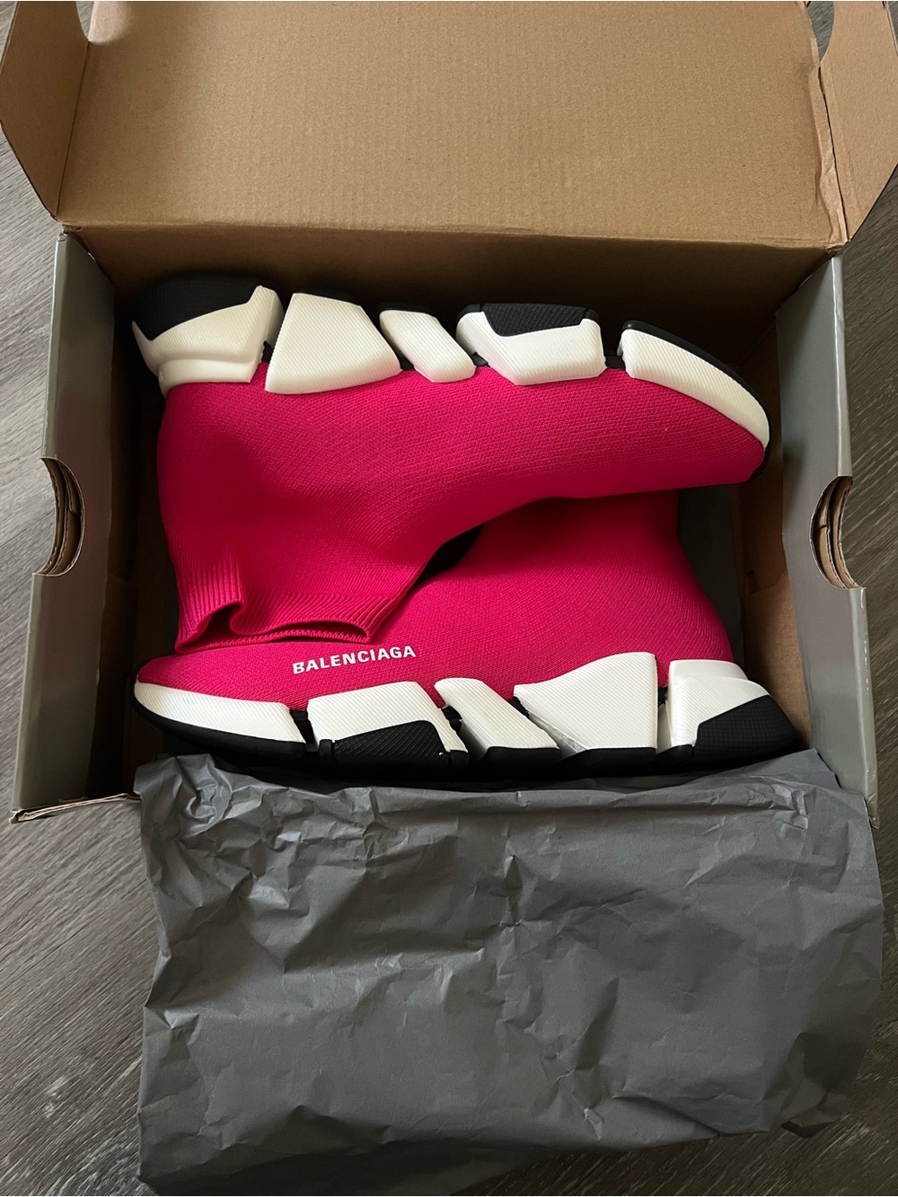 Balenciaga Hot Pink Sock Sneakers with Contrasting White & Black Sole